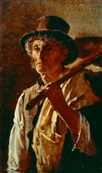 マルコ・デ・グレゴリオ（1829-1876）作「掘る人」、油彩・キャンバス、21x14 cm