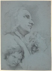 3 ヘッドのスタディ マガジン。 「サン・ジュゼッペ・カラサンツの奇跡」の習作