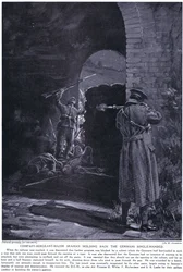 1915年2月、片手でドイツ軍の攻撃を食い止めたシーマン少佐がDCMを受賞（リトグラフ）