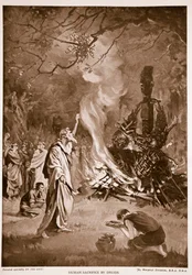 ドルイド教徒による人身御供、「ハチソンの英国国家物語」の挿絵、1920年頃（リトグラフ）。