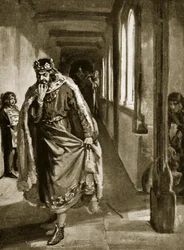 マグナ・カルタに署名したジョンの怒り、「ハッチンソンの英国国家物語」の挿絵、1920年頃（リトグラフ）。
