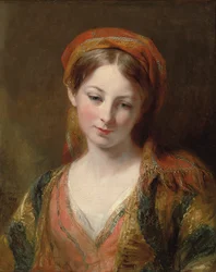ヘンリエッタカーペンターと思われる少女の肖像画、バストの長さ、オリエンタルドレス、1839年