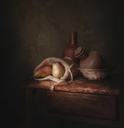 素朴な洋梨の静物画