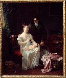 幸せな配偶者たち 第一帝政期の若いブルジョワの家族。マルグリット・ジェラール（1761-1837）の絵画 19世紀 リヨン、ボザール美術館