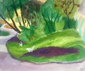 Paysage aves des Chiens Blancs, 2018（アクリル、水彩、紙）