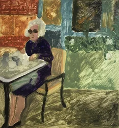 The Lunching Lady or Lunch in London, 2019（紙に油彩）