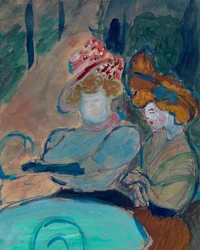 カフェのテラスにいる 2 人の女性 - 水彩、マリアンヌ フォン ウェレフキン (1860-1938) による紙にガッシュ、表現主義 - ストリート カフェにいる 2 人の女性 - マリアンヌ フォン ヴェレフキン (1860-1938) 水彩、紙にガッシュ - 24、5x19 .5cm 個人蔵