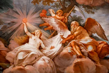 ロムルスは木星によってオリンパスで歓迎されます。 「ロムルスの神格化」の詳細 1775 -1779、フレスコ画