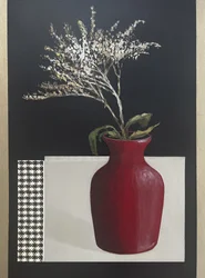 シックな赤い花瓶の静物画