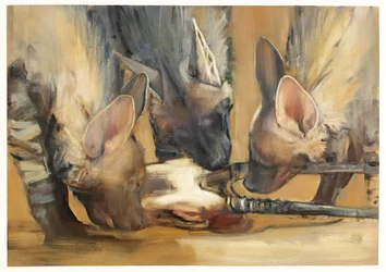 パックアタック（ヤングストライプハイエナ）（紙に油彩）