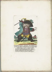 De dwerg Hanss Görge Prijhann が最悪の将校として登場、1710 年頃 Hanß Görge Prijhann、Donnerhundt 生まれ、スカンダーベク出身、Hottendottin のろくでなしロットマイスター、大胆不敵で鉄を食べるロットマイスター、カタリーナ、ケッファー、ブルート グルグルン コントラ シャンメルダン (titl