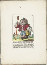 De dwerg Ploriander as herder, ca. 1710 羊飼いの女ルファネッラに恋をした羊飼いのプロリアンドロスは、自分の感動的な歌で涙を流しました（オブジェクトのタイトル） Il Callotto resurcitato または新しく家具付きの小さなキャビネット (シリーズ