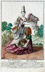 料理人。マーティン・エンゲルブレヒト（1684-1756）のエングレーヴィング（18世紀、ドイツ）。パリ、装飾美術