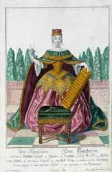 椅子張りの様子。マーティン・エンゲルブレヒト(1684-1756)のエングレーヴィング、18世紀、ドイツの「manouvries habillesの新しい組み立て」による。パリ、装飾美術