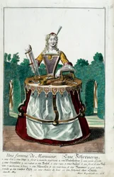 メチエ。大工の妻。マルティン・エンゲルブレヒト（1684-1756）によるエングレーヴィング。「マヌーヴリー・ハビーユの新しい集合体」18世紀、ドイツ。パリ、装飾美術
