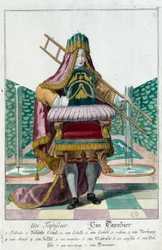 メチエ。張りぼてのこと。マーティン・エンゲルブレヒト(1684-1756)のエングレーヴィング、18世紀、ドイツの「マヌーヴリー・ハビーユの新しい組み立て」による。パリ、装飾美術