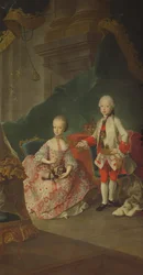 オーストリアのマリアテレジア皇后（1717-80）、レオポルド（1747-92）（後の皇帝レオポルド2世）と2人の子供、マリアクリスティーネ王女（アルブの創始者アルバートザクセンテッシェンの妻）