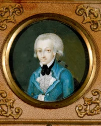 オーストリア、作曲家ヴォルフガング・アマデウス・モーツァルト（1756～1791）の肖像、1773年頃（象牙に細密画）