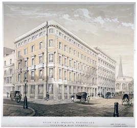J&R モーリー夫人の倉庫、ミルク ストリートとグレシャム ストリートの角、ロンドン、c1840