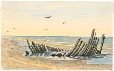 1832 年 5 月 9 日に沈没した Nordstranden のビーチでの難破船
