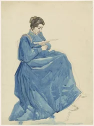座っている女性の読書