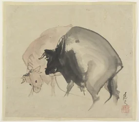 2匹の雄牛、1810年頃（紙のインクと色）