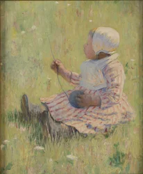 羊毛のボールで遊ぶ女の子c。 1875