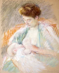 彼女の子供を育てる母ローズ、1900年頃（紙にパステル）