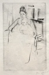 窓の近くに座っているガードナーカサット夫人と彼女の赤ちゃんc。 1887。