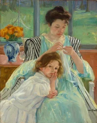 若い母親の縫製、1900