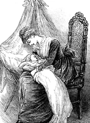 子供を抱きしめる若い母親