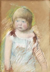 青いドレスを着た前髪の子、1910年頃