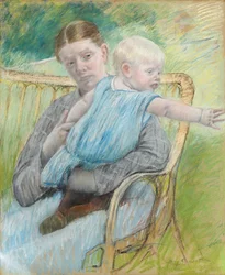 Mathilde portant son bebe (Mathilde Holding Baby) - 紙にパステル (72,7x60,4 cm)、メアリー・カサット作 (1845-1926)、1889年頃 - 個人蔵