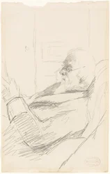 読書する画家の父 1883年頃（黒鉛、象牙織物紙）