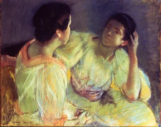 会話、c.1896（キャンバスに置かれた紙にパステル）