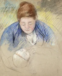 赤ちゃんに寄りかかる女性。赤ちゃんに寄りかかる女性、1907年頃