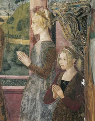 Italy, Piedmont Region, Alessandria Province, Serralunga di Crea, Sacro Monte di Crea, Sanctuary of Santa Maria Assunta, Chapel of St Margaret of Antioch, Fresco depicting Paleologo and Bernarda di Bosse   1462992   ja       japanese Successfully Translate
