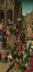 キリストは人々に提示された三部作：キリストの受難の場面、左パネル、c。 1510