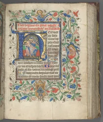 ユトレヒトの時間利用法：fol。 63r、聖三位一体のイニシャル、c。 1460-1465。