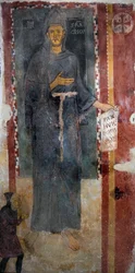 アッシジの聖フランソワ（1181-1226）の表現 この作品は、聖人が生きている間に処刑された最初の表現であることは間違いなく、汚名もアウレオールもなく表現されています。聖フランソワは紙を持ち、ラテン語で「Pax huic Domui」（平和）と書かれています。