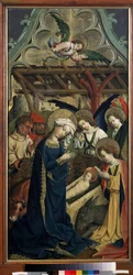 ""The Nativity"" (キリスト降誕) リヒテンシュタイン城の城主による木版画 (15 世紀) 1440 年頃 プーシキン美術館、モスクワ