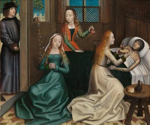 聖ニコラスの祭壇画からの聖ニコラスの慈善、c.1486-93（パネルに油彩）