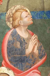 「ペンテコステ」、祈る聖人の詳細、1420年頃（フレスコ画）