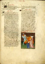 ハーレー 4431、f.135、ヘクターとアンドロマケ、クリスティーヌ ド ピザン作「女王の書」より (ベラム)