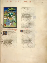 ハーレー 4431、fol.221 羊飼いが群れを見守る、「パストゥール ディット」より、「クリスティーヌ ド ピザンの作品集」より 1410-11 (ベラム)