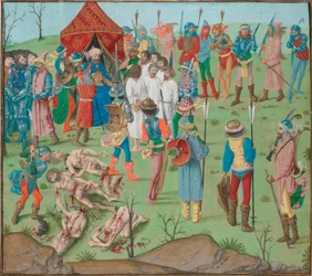 ニコポルの戦いの余波 ラホヴァの虐殺の復讐としてのキリスト教徒の虐殺。ジャン・フロワサール、年代記、フランドル、ブルージュ