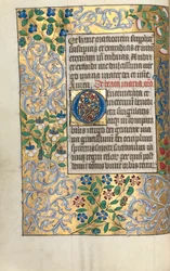 ルーアンの時間使用法：fol。 22v、精巧なボーダー付きの大きな頭文字O、c。 1470。