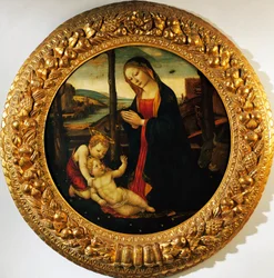 幼児の洗礼者聖ヨハネを抱く聖母子像 トンド・ミラーの巨匠の作とされる絵画（15世紀末）。