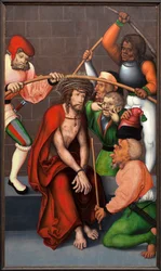 いばらの冠。 プフロック (ドイツ) の祭壇画の巨匠による絵画、木に油彩、1520 年頃。ゲント美術館 (ベルギー)。