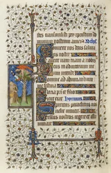 Ms 62 f.132vギリアム・ド・デギユビルの1350年、1417年の「聖霊の時間」（羊皮紙のインクと金箔）からの、刀で突き刺された本のある木のてっぺんの翼のある人物